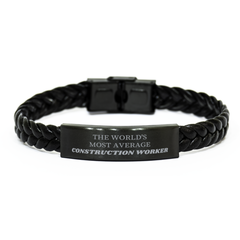 Construction Worker Braided Leather Bracelet - The Worlds Most Average Yet Inspirational Gift for Fathers Day, Birthday, and Retirement