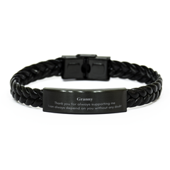 Unique Braided Leather Bracelet for Granny - Always Depend on You Inspirational Gift for Birthday or Christmas Engraved Bracelet for Confidence and Support for Grandmother at Easter and Veterans Day - 180 characters