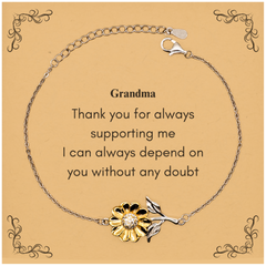 Grandma Sunflower Bracelet - Dependable Support and Love Gift for Grandma on Christmas and Birthday - Engraved Inspirational Jewelry for Grandmother