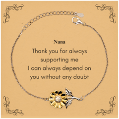 Sunflower Bracelet Nana Gift - Engraved Thank You for Your Support and Dependability - Unique Jewelry for Christmas, Mothers Day, and Graduation