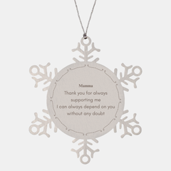 Mothers Day Gift Snowflake Ornament for Mom I Appreciate Your Never-Ending Support and Dependability Engraved Decoration for Holidays and Special Occasions