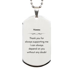 Mamma Dog Tag Necklace Thank You for Always Supporting Me Unique Engraved Pendant Gift for Mothers Day, Birthday, Christmas - Silver Military Style Necklace Jewelry for Mamma- Confidence and Love Pendant