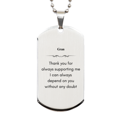 Grandma Gift Silver Dog Tag - Dependable Gran Thank You Engraved Necklace for Christmas Birthday Veterans Day