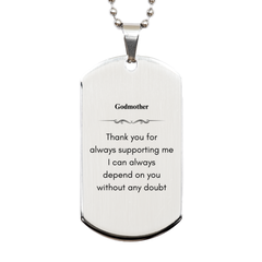 Silver Godmother Dog Tag Engraved Gift Thank You for Your Support and Dependable Love, Perfect for Birthday, Christmas, and Graduation Celebrations