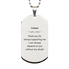 Godmum Engraved Silver Dog Tag - Always Dependable Support for You - Perfect Gift for Birthday, Holidays, Christmas - Inspirational Confidence Token of Gratitude for Godmum
