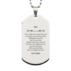 Engraved Silver Dog Tag Son Inspirational Gift For Him on Christmas, Graduation, Veterans Day - Youll Always Be The Best - From Mom, With Love