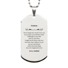 Silver Dog Tag - Godson Gift - Engraved Inspirational Message for Birthday and Graduation - Never Forget How Much I Love You as You Grow Up - Confidence and Love for Your Journey Ahead