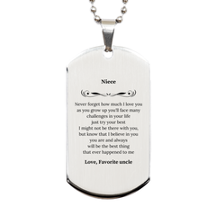 Silver Dog Tag Niece I Believe in You Engraved Inspirational Gift for Graduation, Birthday, Christmas - Never Forget How Much I Love You as You Grow Up, Niece - Confidence and Love from Aunt