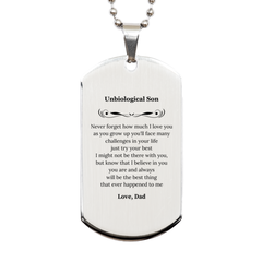 Unbiological Son Silver Dog Tag - Engraved Inspirational Gift for Unbiological Son - Never Forget How Much I Love You - Birthday, Christmas, Graduation, Veterans Day