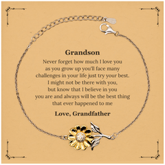 Sunflower Bracelet Grandson Inspirational Engraved Gift for Birthday Christmas Graduation - Never forget how much I love you, you are and always will be the best thing that ever happened to me. Love Grandma
