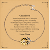 Grandson Sunflower Bracelet - Never forget how much I love you. Inspirational Jewelry for Grandson Birthday, Graduation, Holidays. You are the best thing that ever happened to me. Love Na, engraved confidence and hope