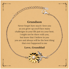 Grandson Sunflower Bracelet, Believing in You Always, Inspirational Gift for Grandson, Birthday, Graduation, Veterans Day, Christmas, Engraved Remembrance Jewelry, Grandson Love and Support