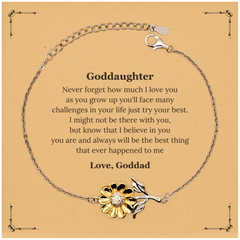 Goddaughter Sunflower Bracelet Engraved Inspirational Gift for Birthday Graduation Christmas - Always Believe in You, My Goddaughter, Never Forget How Much I Love You as You Grow Up