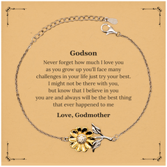 Sunflower Bracelet Godson Engraved Inspirational Gift for Birthday Graduation Christmas, Godson Youre the Best Thing that Happened to Me, Godson, I Believe in You