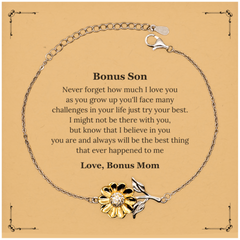 Bonus Son Sunflower Bracelet - Never Forget How Much I Love You Inspirational Gift For Christmas, Birthday, Graduation - Engraved Love and Confidence in You