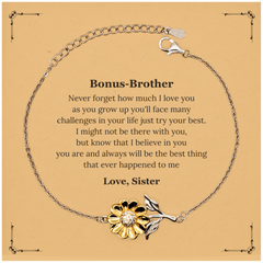 Bonus-Brother Inspirational Sunflower Bracelet - Never forget how much I love you as you grow up. Graduation, Birthday, Christmas, Veterans Day gift