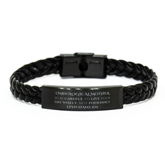 Braided Leather Bracelet Unbiological Mother Inspirational Quote Gift for Her