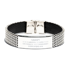 Stainless Steel Bracelet - Grampy So Be Wise Engraved Inspirational Gift for Veterans Day and Christmas