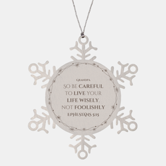 Grandpa Snowflake Ornament Engraved with Inspirational Quote for Christmas Decor and Family Gifts