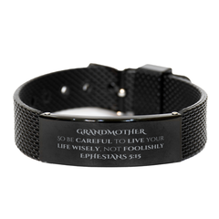 Grandmother Black Shark Mesh Bracelet - Inspirational Jewelry for Wisdom and Confidence, Birthday Gift for Grandma