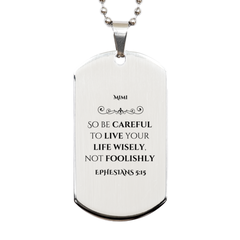 Silver Dog Tag Mimi Engraved Necklace - Live Wisely Ephesians 5:15 Inspirational Gift for Mom, Sister, Best Friend, Birthday and Christmas