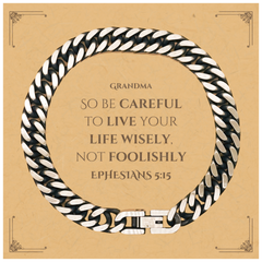 Grandma Cuban Link Chain Bracelet Engraved with Inspirational Quote for Birthday, Christmas, and Graduation Gifts