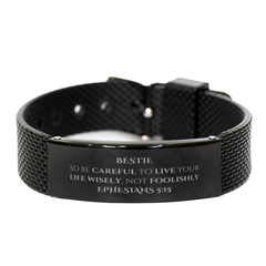 Black Shark Mesh Bracelet - Bestie Gift for Birthday, Christmas, and Graduation - Inspirational Quote EPHESIANS 5:15 for Confidence and Hope