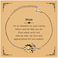 Sunflower Bracelet for Mum - A Token of Gratitude and Love for Mothers Day, Birthday, or Christmas Gift, Engraved with Thankful Quote from the Heart