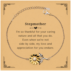 Stepmother Bracelet - Engraved Appreciation for Stepmother Thank You Gift for Christmas, Mothers Day, or Birthday - Sunflower Design Jewelry