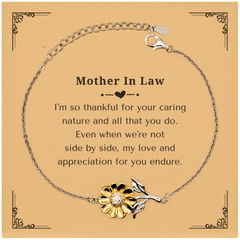 Mother In Law Engraved Sunflower Bracelet - A Token of Appreciation for Holidays, Graduation, and Veterans Day