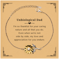 Unbiological Dad Sunflower Bracelet - Caring Nature Appreciation Gift for Birthday Christmas Holidays - Engraved Love and Gratitude Token of Love and Appreciation