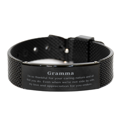Engraved Black Shark Mesh Bracelet - Meaningful Gift for Gramma - Unique Token of Appreciation for Mothers Day, Christmas, and Birthday Celebrations - Thankful for Your Caring Nature and Enduring Love
