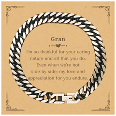 Gift for Grandma, Cuban Link Chain Bracelet, Thankful for Your Love and Support, Birthday Christmas Easter Jewelry