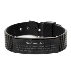 Black Shark Mesh Bracelet Godmother Appreciation Gift Caring Nature Thankful Unique Engraved Jewelry for Birthday Christmas Holidays