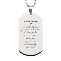 Brother-In-Law Engraved Silver Dog Tag - Show Your Appreciation Everyday with this Unique Gift for Him - Caring Nature and Enduring Love - Birthday, Christmas, Veterans Day