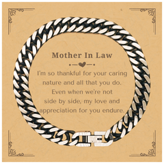 Mother In Law Cuban Link Chain Bracelet, Engraved Thankful Appreciation Gift for Birthday or Christmas