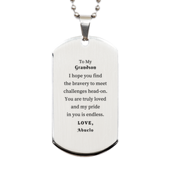 Inspirational Engraved Silver Dog Tag for Grandson - To My Grandson, Your Bravery and Confidence Shine - Perfect Gift for Birthday, Christmas, Graduation, Veterans Day