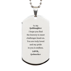 Goddaughter Engraved Silver Dog Tag - Bravery, Love, Pride, Inspirational Gift for Birthday, Graduation, Christmas - Perfect Unique Token of Endless Love from Godmother
