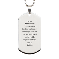 Goddaughter Engraved Silver Dog Tag - Inspirational Gift for Birthday, Christmas, Graduation - Bravery, Confidence, Endless Love from Goddad