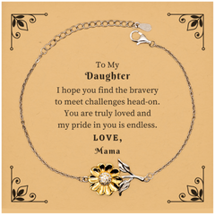 Daughter Bracelet Engraved Inspirational Gift for Birthday, Graduation, Christmas - To My Daughter I hope you find the bravery to meet challenges head-on. You are truly loved and my pride in you is endless. Love, Mama - Sunflower Confidence Jewelry