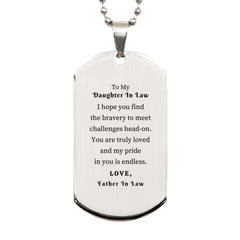 Dog Tag Necklace for Daughter In Law Engraved with Inspirational Message from Father In Law, Perfect Gift for Birthday or Christmas, Show Her Your Endless Pride and Love