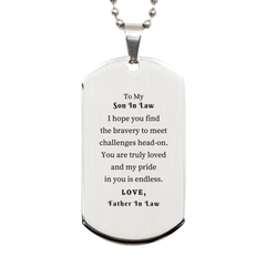 Unique Silver Dog Tag Son In Law Gift Engraved Inspirational Message from Father In Law for Birthday or Christmas - Confidence and Love Engraved Showing Endless Pride - Perfect Dog Tag Gift for Son In Law