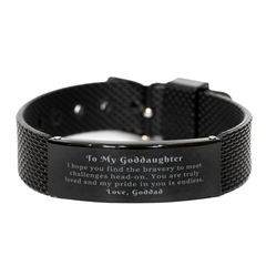 Engraved Black Shark Mesh Bracelet for Goddaughter - Bravery, Love, Confidence Gift for Christmas, Graduation, and Birthdays - Inspirational Jewelry from Goddad