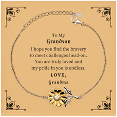 Grandson Sunflower Bracelet Engraved Inspirational Gift for Birthday Holiday Graduation with Love from Grandma