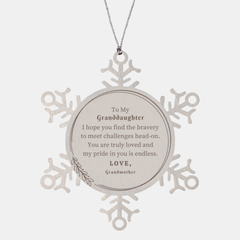 Granddaughter Christmas Snowflake Ornament - Engraved Love and Bravery Inspirational Gift for Holidays from Grandmother