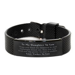 Black Shark Mesh Bracelet for Daughter In Law - Inspirational Engraved Gift from Father In Law - Perfect Birthday and Christmas Present for Her - Confidence and Love Filled Jewelry for Special Occasions