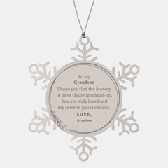 Engraved Snowflake Ornament Grandson Gift Christmas Inspirational Confidence Hope Love from Grandma for Holidays joy and warmth