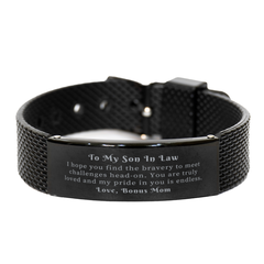 Unique Black Shark Mesh Bracelet Son In Law Gift Engraved Inspirational Confidence Christmas Birthday Graduation Love Bonus Mom Pride endless Truly Loved Bravery Hope Challenges Head-On.