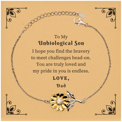 Unbiological Son Sunflower Bracelet - Inspirational Gift for Birthday, Christmas, Graduation - Engraved with Love from Dad, Confidence and Hope Filled