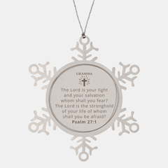 Snowflake Ornament Grandma - Engraved Inspirational Christmas Gift - The Lord is Your Light and Salvation - Biblical Holiday Decor for Grandmas Confidence and Hope